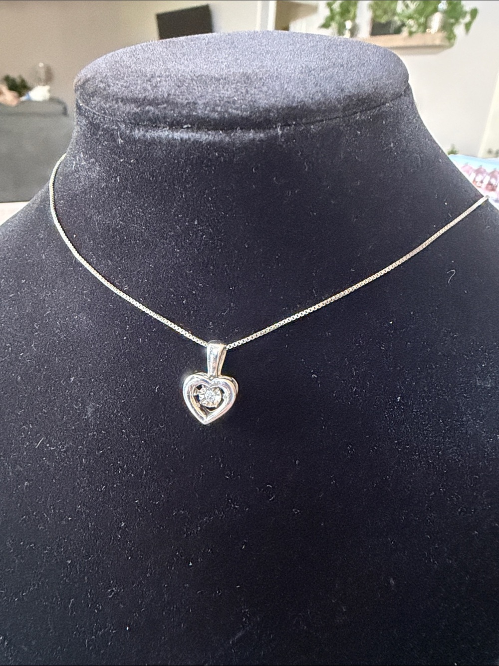 Sterling Silver Heart Pendant Necklace with “Dancing Diamond”